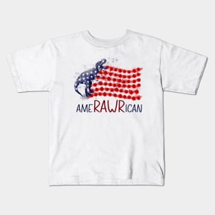 Amerawrican T-rex American Flag July 4th Kids T-Shirt